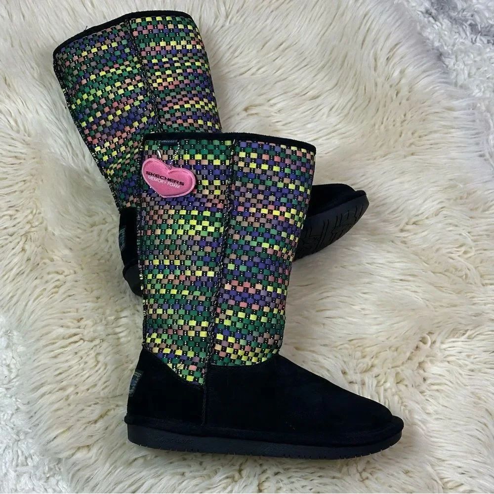 Skechers Black and Multicolor Woven Winter Boots
